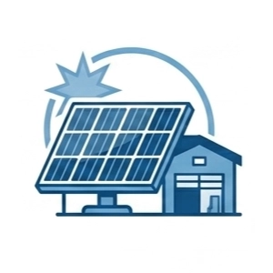 Icon einer Solaranlage mit stilisierter Sonne und Photovoltaik-Modul